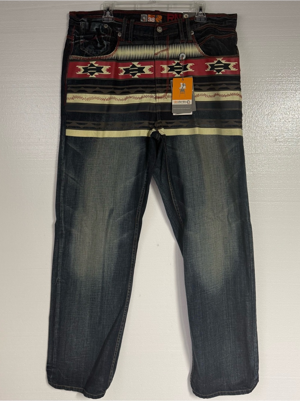 Vintage Akademiks Men 38 Dark Wash Jeans Aztec Tribal Baggy Denim Y2K Rare